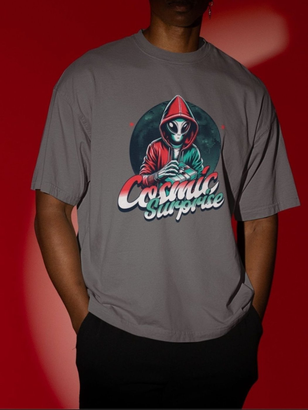 Imagem principal Camiseta Básica Masculina Alienígena ET Espaço Ciência Área 51 Chumbo Gugi preto Gugi preto