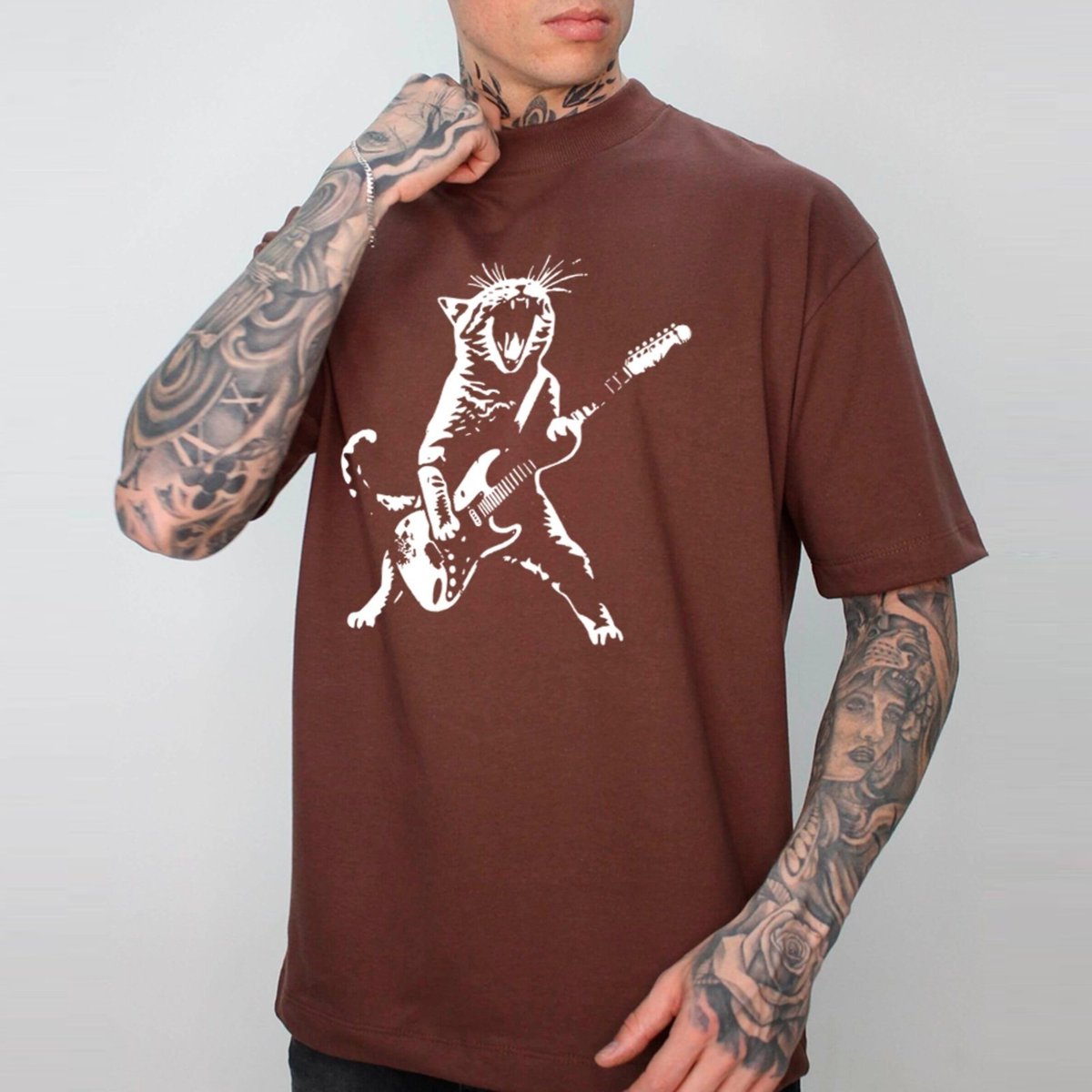 Imagem principal Camiseta Ousy Unissex Streetwear Cat Guitar Rock Urbano Oversized branco ousy branco