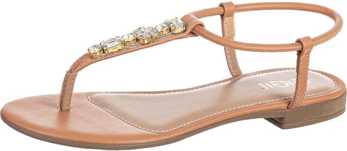 Sandália Rasteirinha Feminina GiGiL Pedrarias Brilho Âmbar