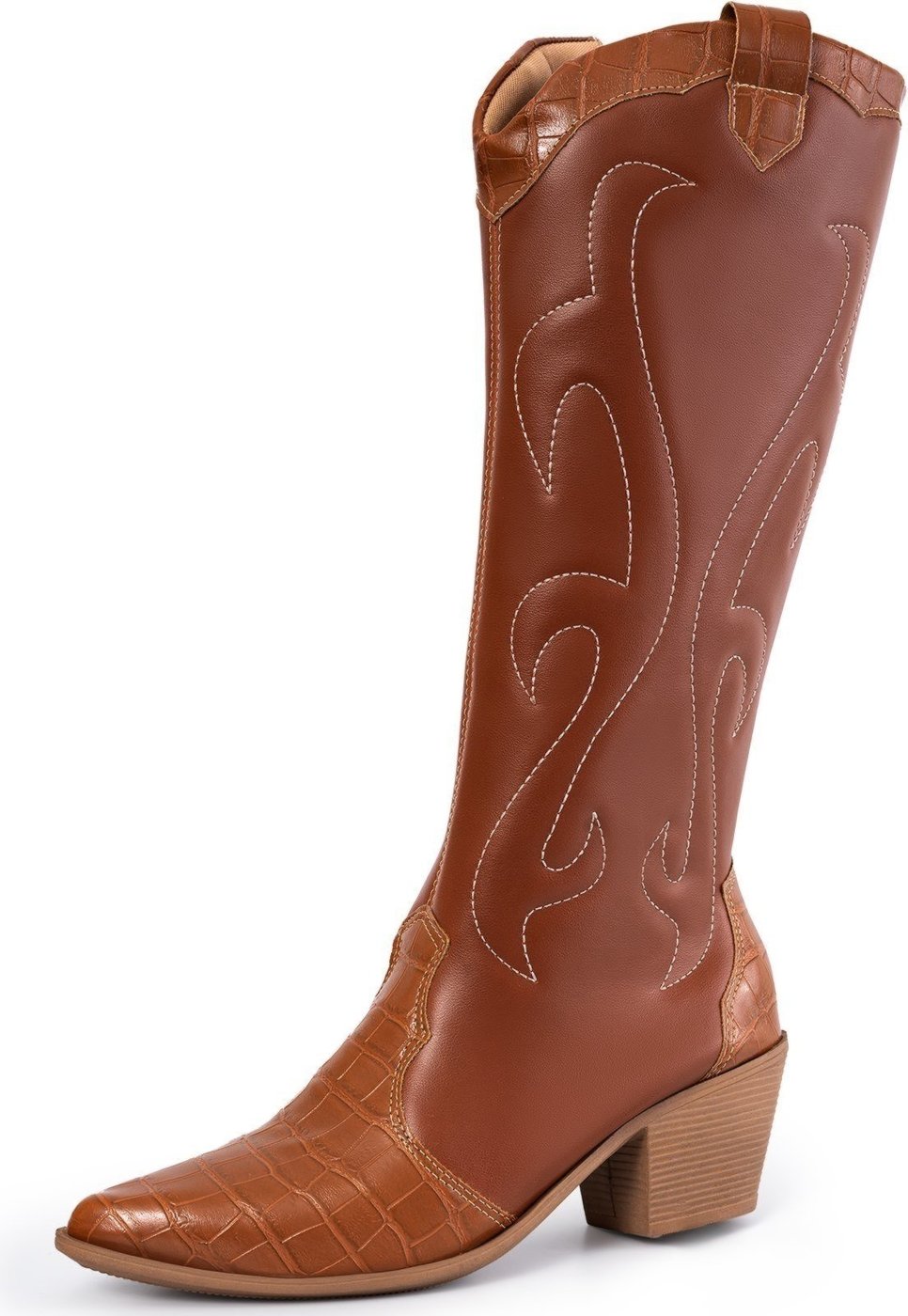 Bota Feminina Western Lumiss Texana Bico Fino Salto Grosso Confortável Country Marrom