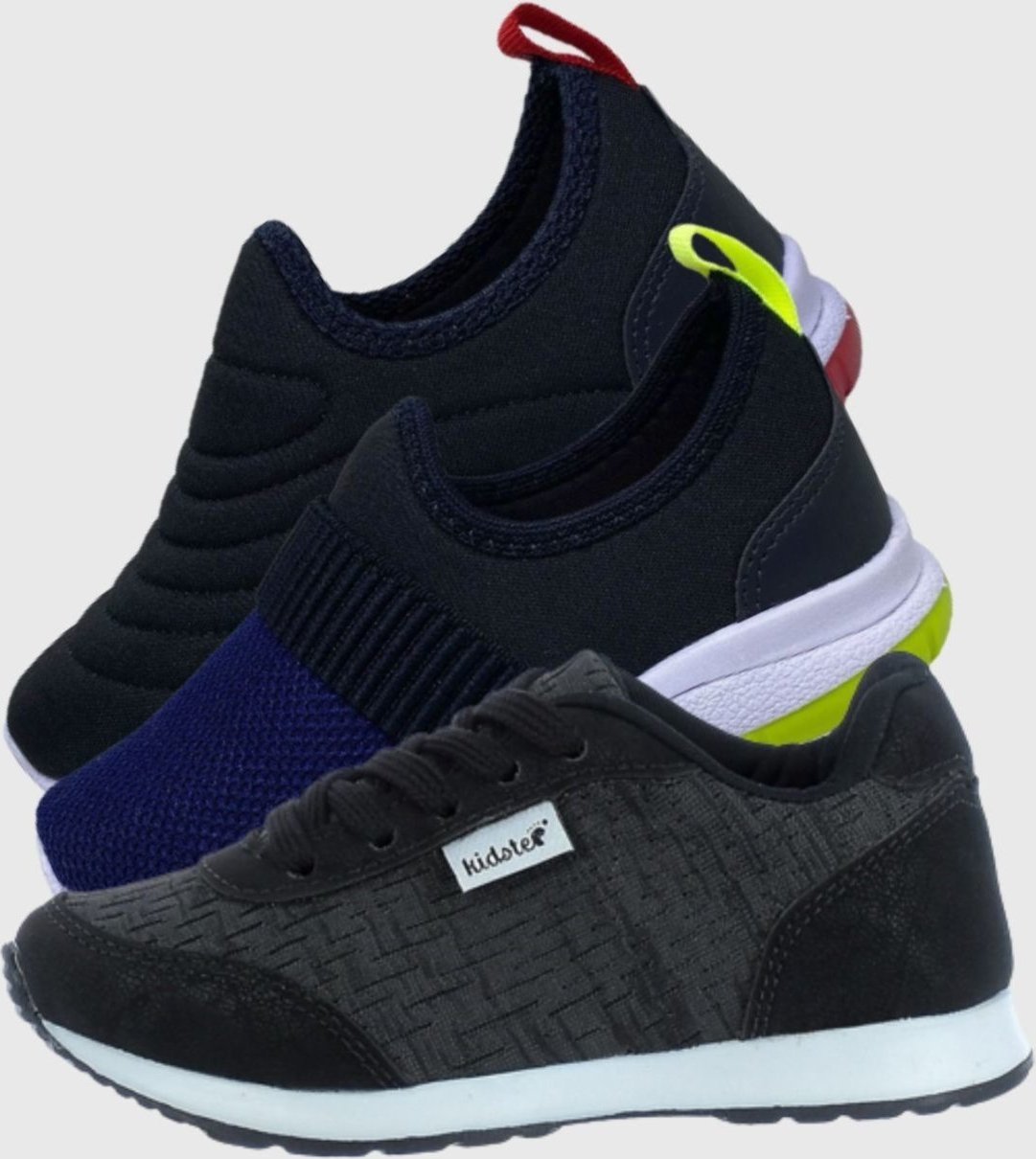 Imagem principal Infantil - Kit 3 Pares de Tenis Calce Facil Bordado e Jogging Kidstep preto Kidstep preto