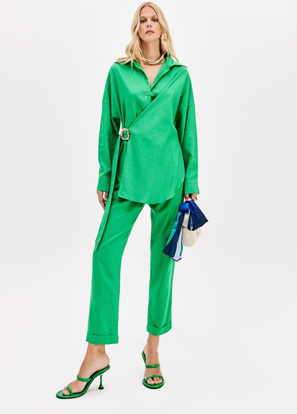 Imagem principal Camisa Alongada Com Linho E Fivela Lança Perfume verde Lança Perfume verde