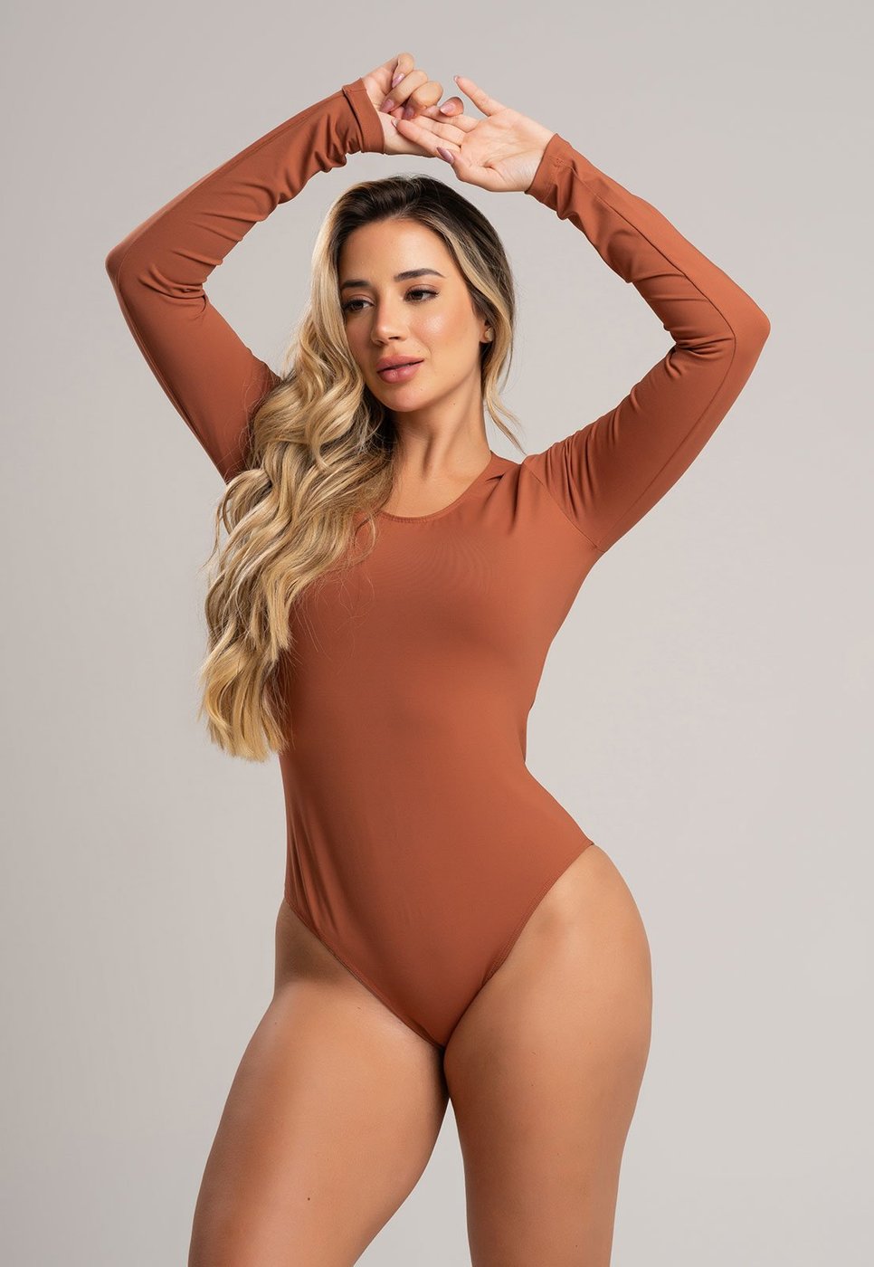 Imagem principal Body MVB Modas Feminino Manga Longa Costa Fechada Collant Poliamida Mousse marrom Mvb Modas marrom