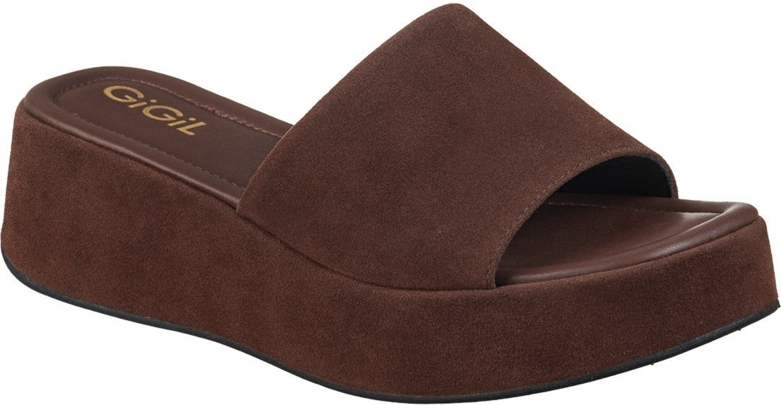 Imagem principal Sandália Feminina Tamanco GiGiL Plataforma Flatform Slide Casual Moderna Camurça castanho/marrom Gigil castanho/marrom