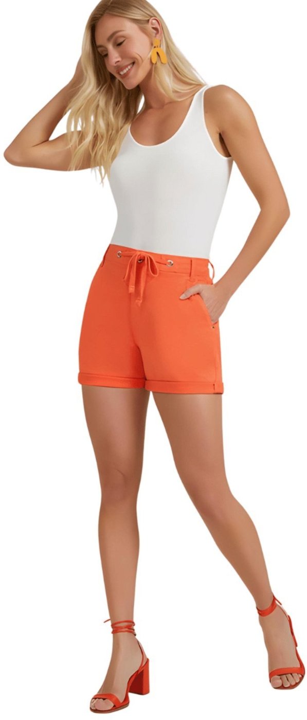 Shorts Feminino Sarja Boyfriend Lunender Com Cadarço