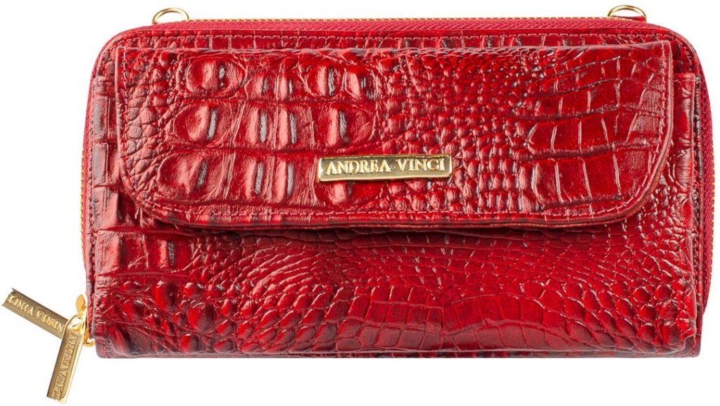 Imagem principal Carteira feminina de couro croco com alça Tania 10,5x19cm Andrea Vinci vermelho Andrea Vinci vermelho