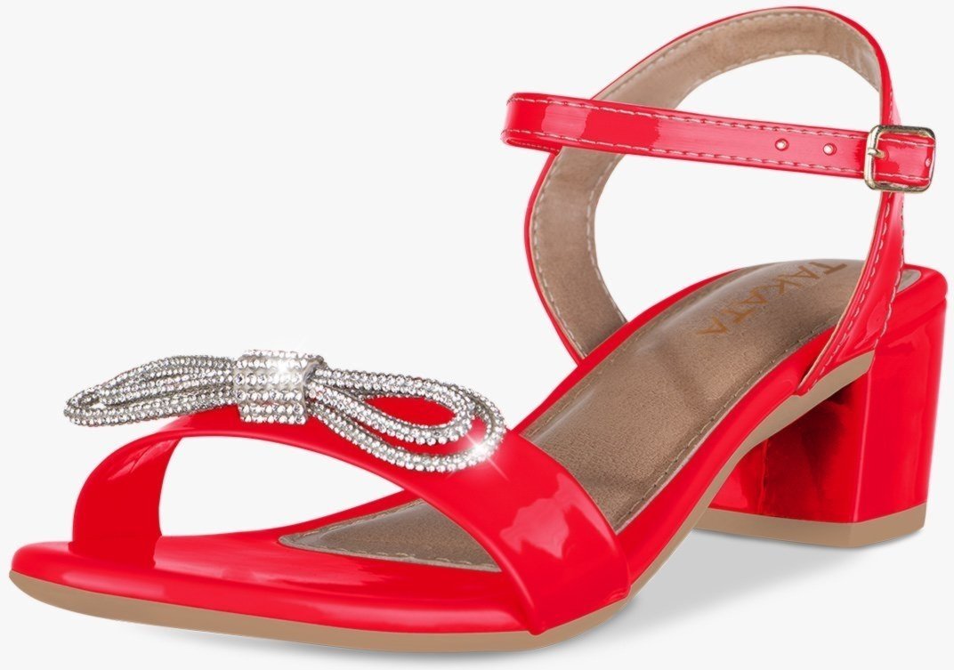 Sandália Feminina Salto Baixo Bloco Casual Confortável Laço Strass