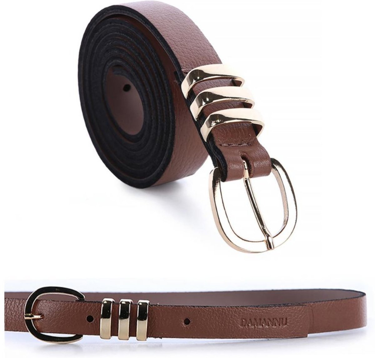 Izza - Cinto Femino Couro Legítimo Fivela Dourada