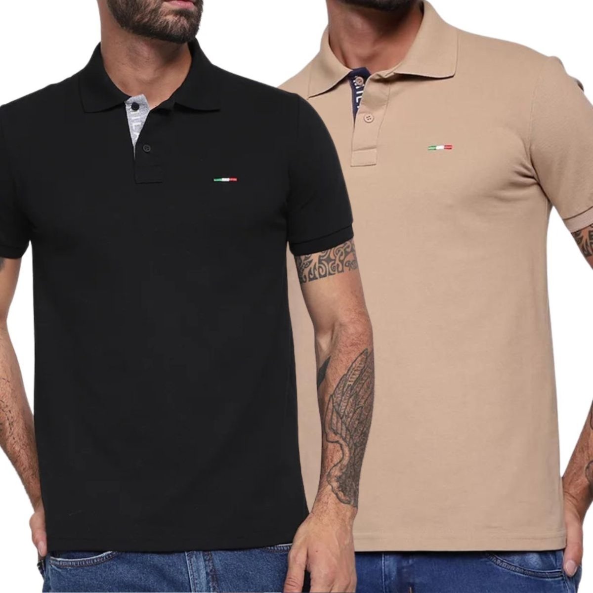 Imagem principal Kit 2 Polos Masculina Básicas Industrie Piquet no Estilo Tommy Bordado Itália Preto Bege multicolorido Industrie multicolorido