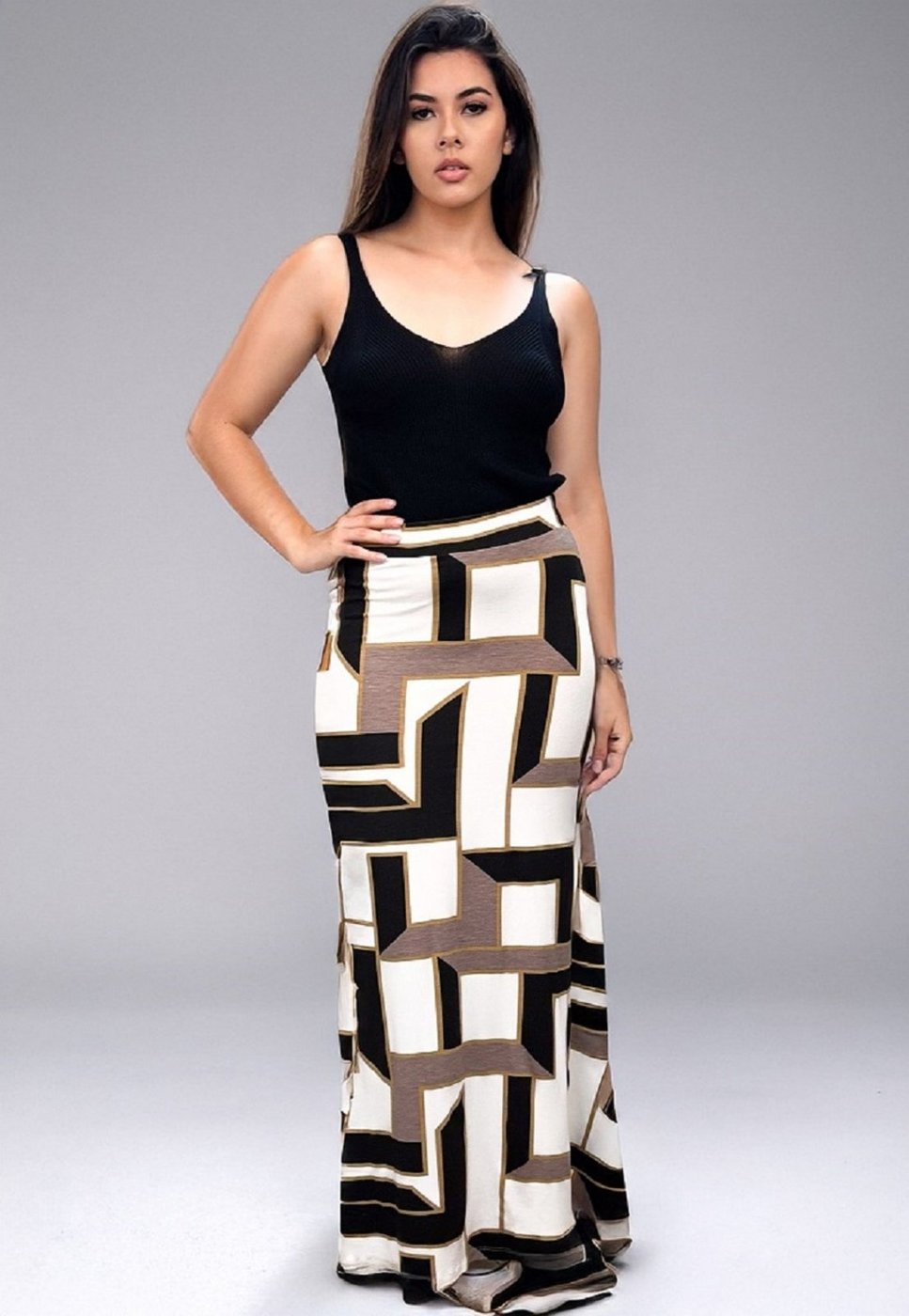 Saia Longa Malha Sereia Estampa Igaci