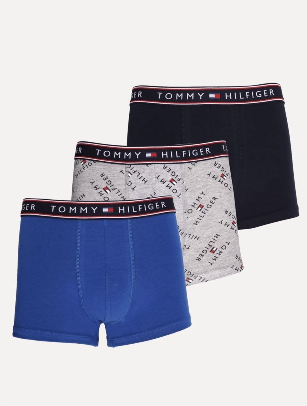 Imagem principal Cuecas Tommy Hilfiger Cotton Stretch Trunk Fancy Repeat Cinza Mescla/ Azul/ Marinho 3UN cinza azul Tommy Hilfiger cinza azul