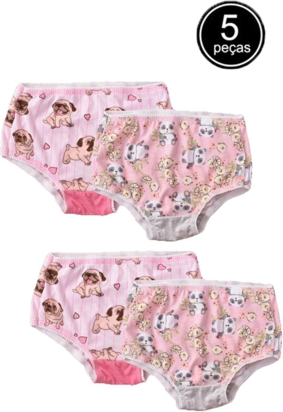 Kit 5 Calcinhas Infantis Vekyo Estampada Multicolorida