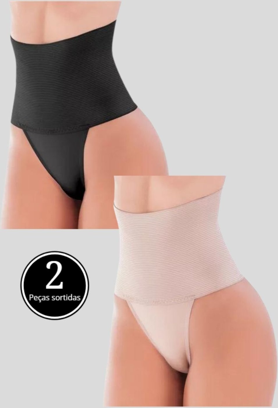 Imagem principal Kit 2 Calcinhas Cinta Modeladora Alta Compressão Redutora Pós Parto 25 cm Vekyo bege/preto VEKYO bege/preto