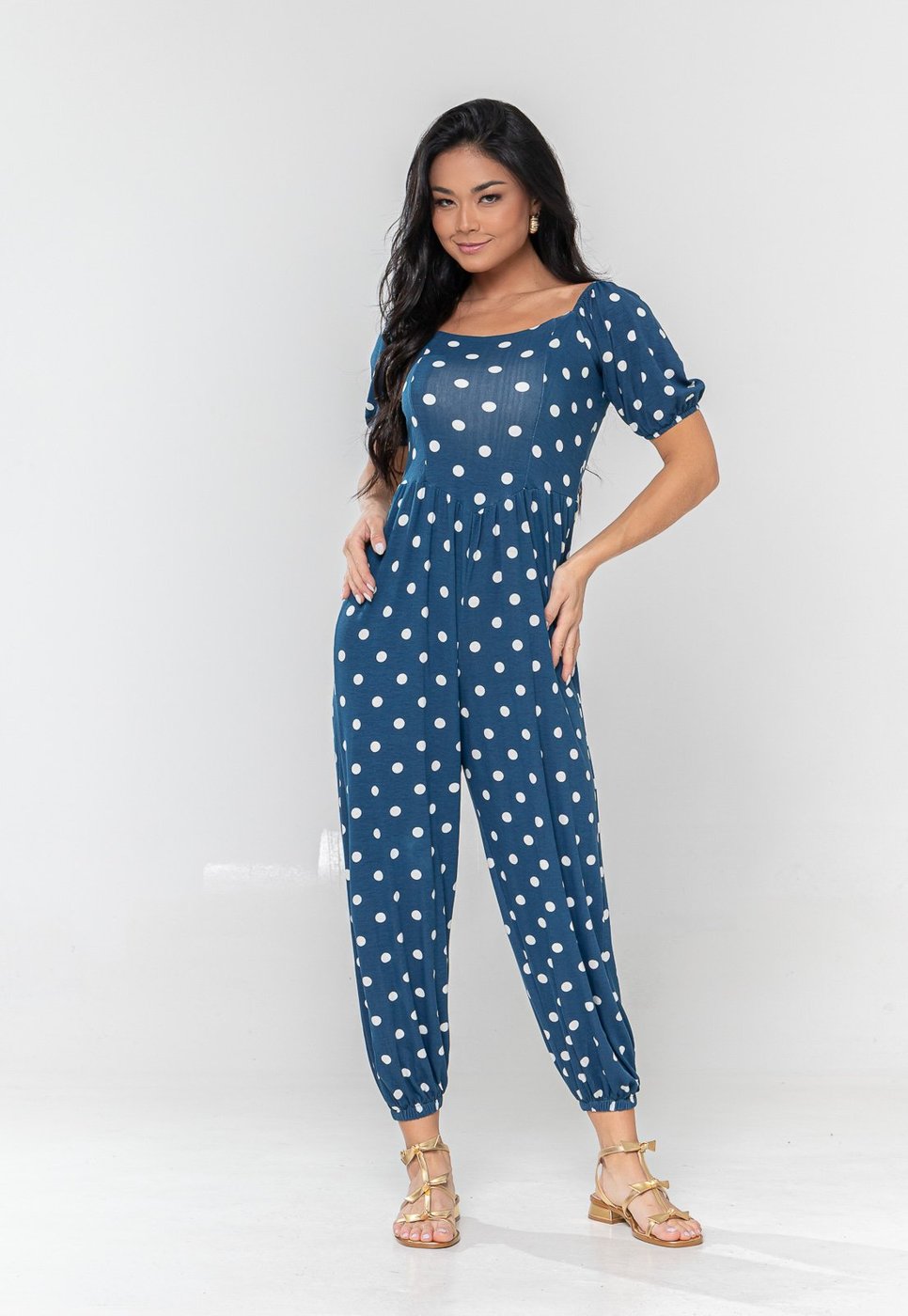 Macacão Aura Eloá Viscolycra Poá Marinho