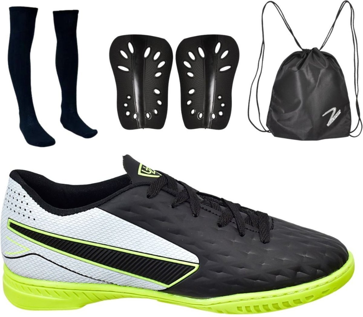 Chuteira Futsal Impactor Salão Uzze Costurada + Meião + Caneleira + Mochila Branco