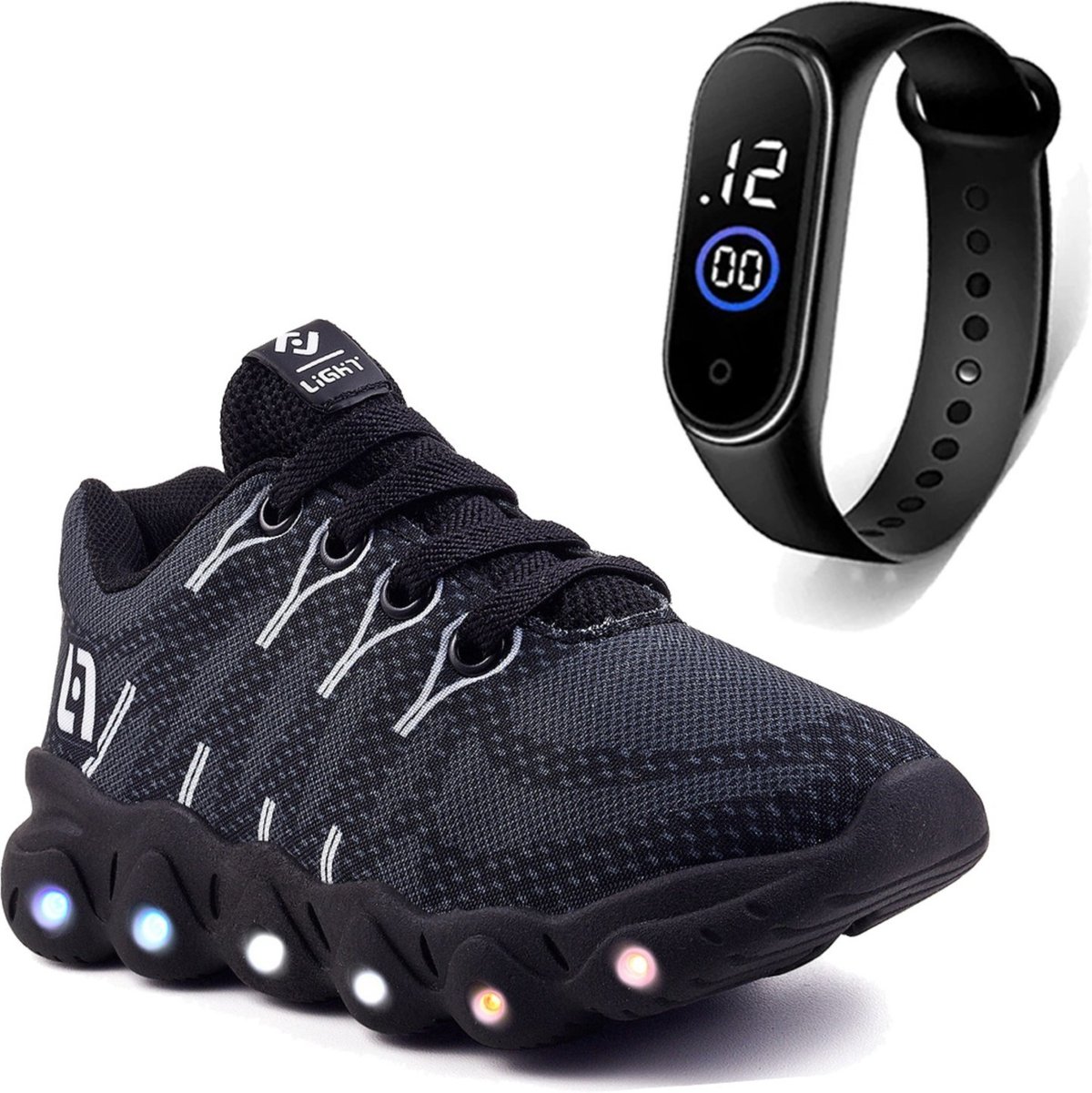 Imagem principal Infantil - Tenis De Led Meninos Casual Com Luzes + Relógio CALCADOS LGHT LIGHT preto CALCADOS LGHT LIGHT preto
