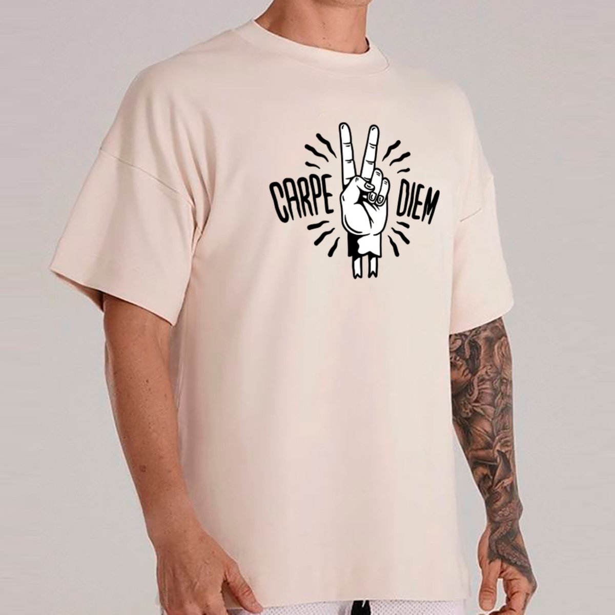 Imagem principal Camiseta Ousy Unissex Streetwear Carpe Diem Visual Impactante Oversized Off White off-white white ousy off-white white