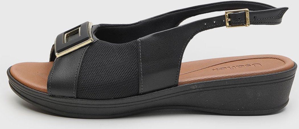 Imagem principal Sandália Feminina Usaflex Baixa Fivela Preta preto Usaflex preto