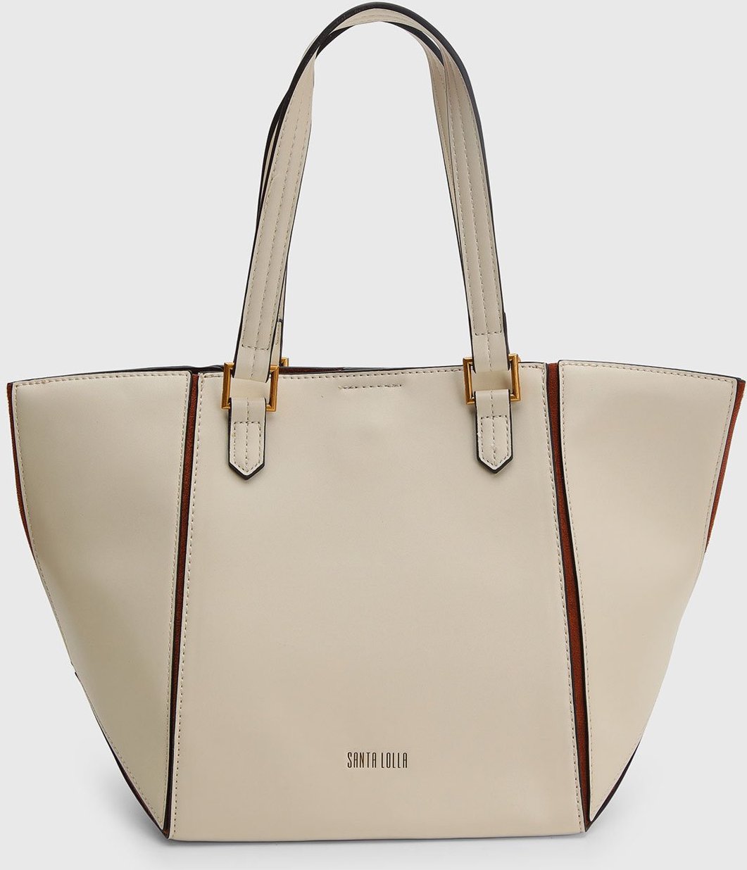 Bolsa Média Feminina Santa Lolla Detalhes Dourados Off-White