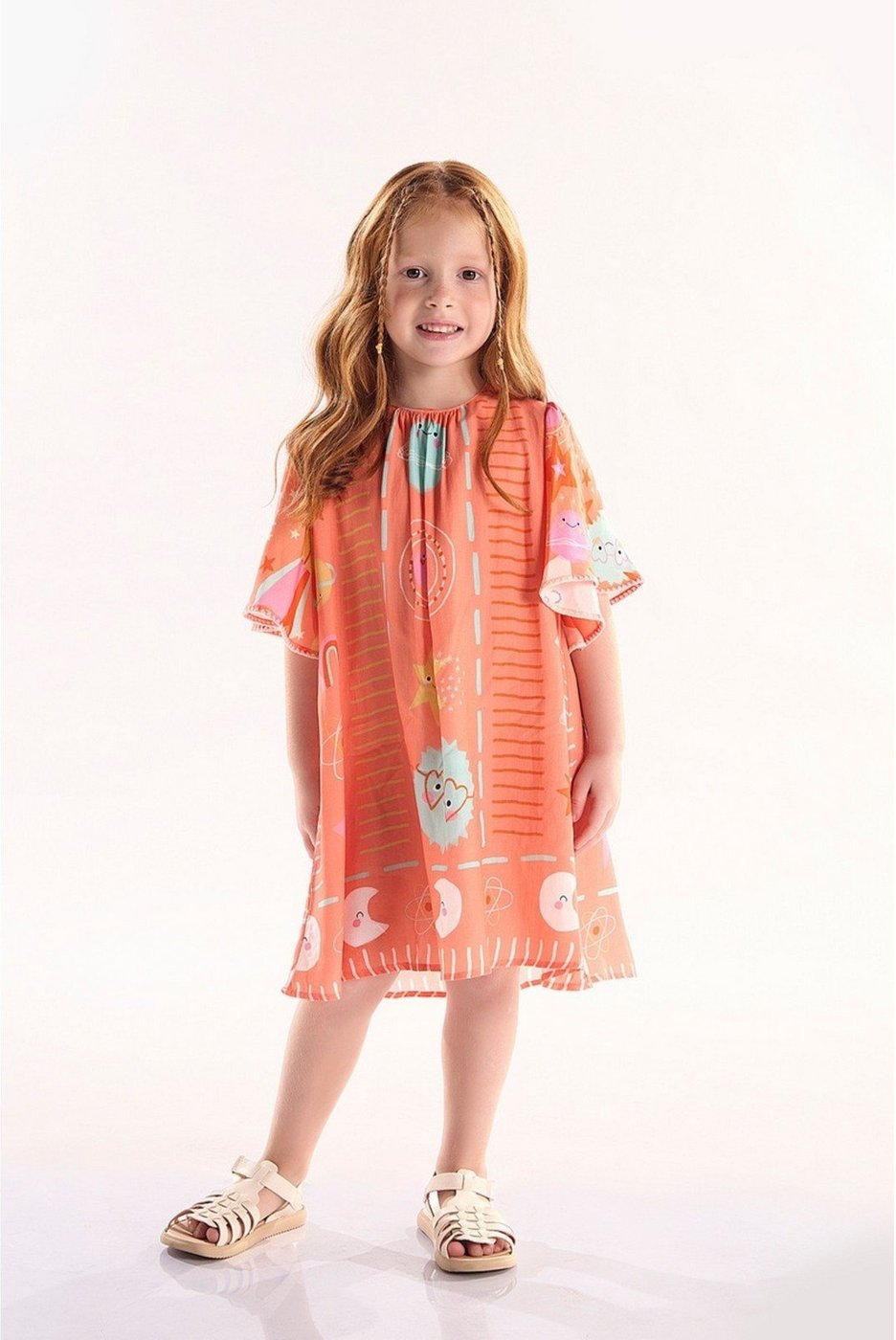 Imagem principal Infantil - Vestido Manga Godê em Viscose Interestelar Três e Já laranja Três e Já laranja