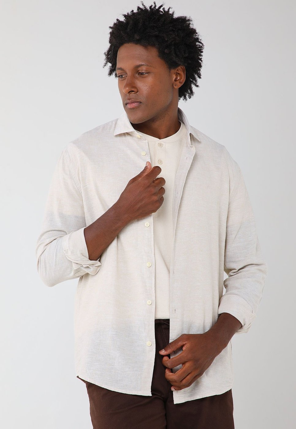 Imagem principal Camisa Masculina Aramis Manga Longa Linho Algodão bege Aramis bege