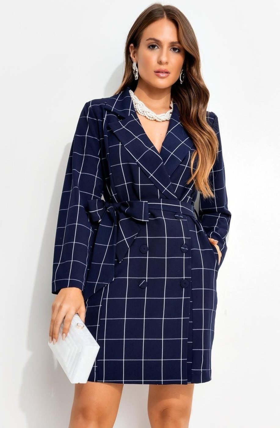 Vestido Em Tecido De Alfaiataria Xadrez Grid