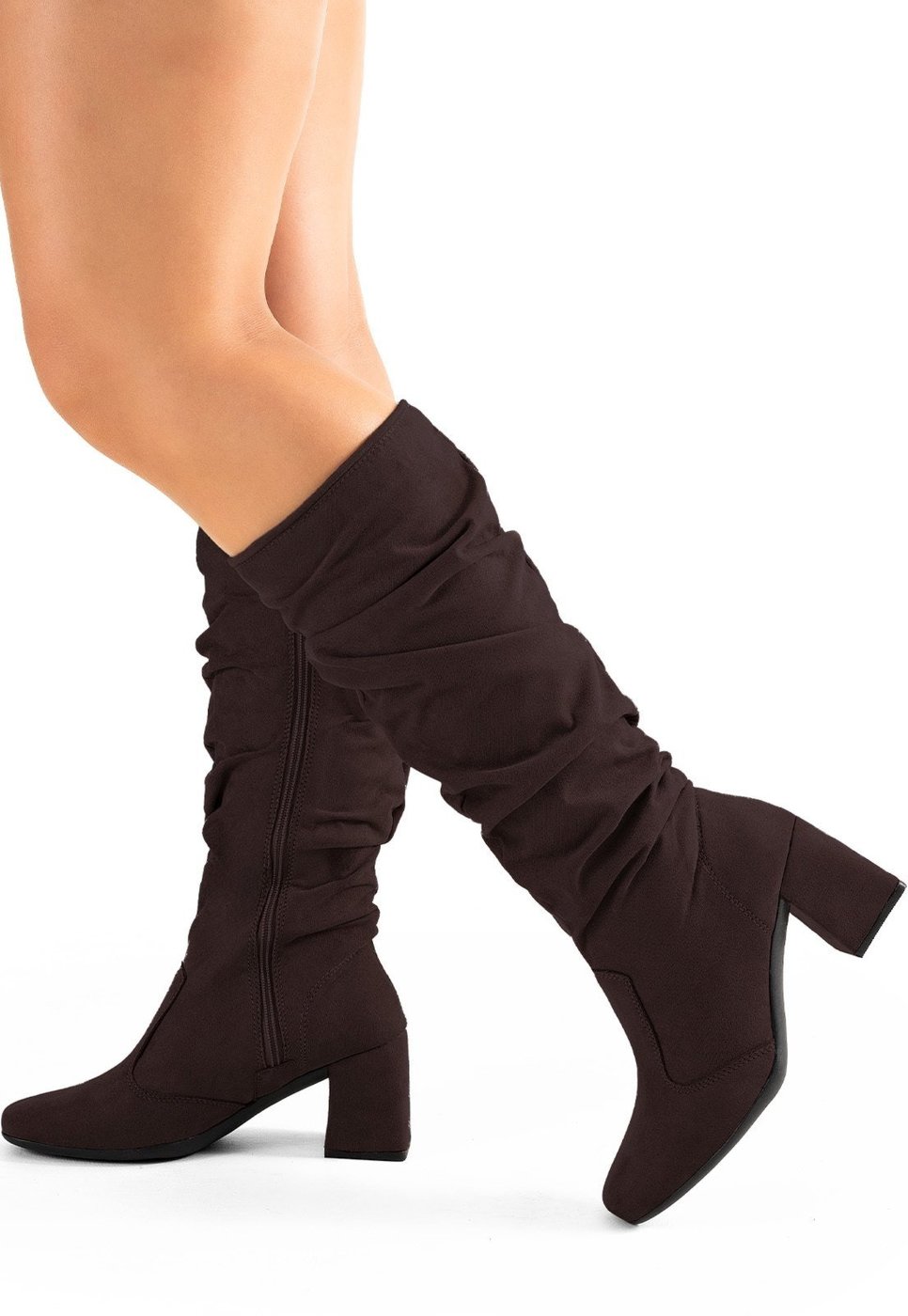 Imagem principal Bota Feminina Lumiss Camurça Suede Cano Longo Enrugada Slouchy Salto Bloco marrom LUMISS marrom