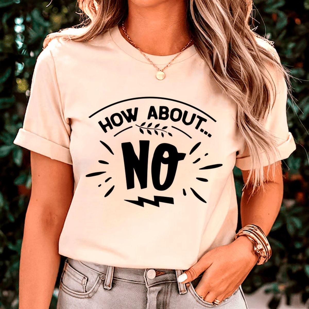 Imagem principal Camiseta Ousy Básica Frase How About No Humor Irônico Unissex Off White off-white white ousy off-white white