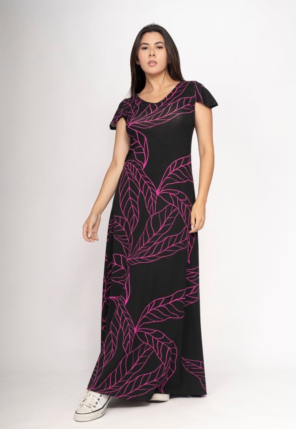 Vestido CabanaFree Amanara Longo Malha Antúrios Lilás