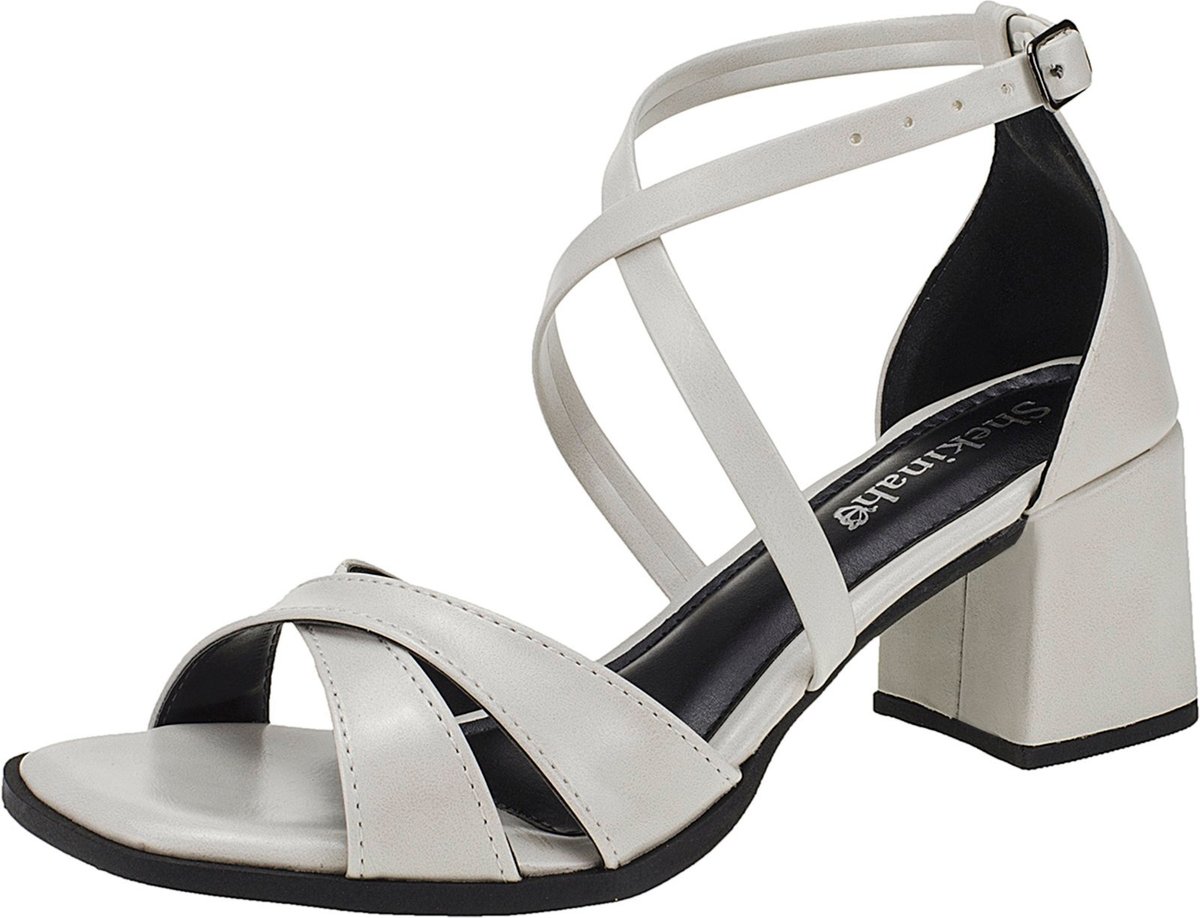 Imagem principal Sandália Feminina Salto Bloco Quadrado Shekinah Tiras Cruzadas Super Leve Confortável Moderna Festa Off White off-white white Shekinah off-white white