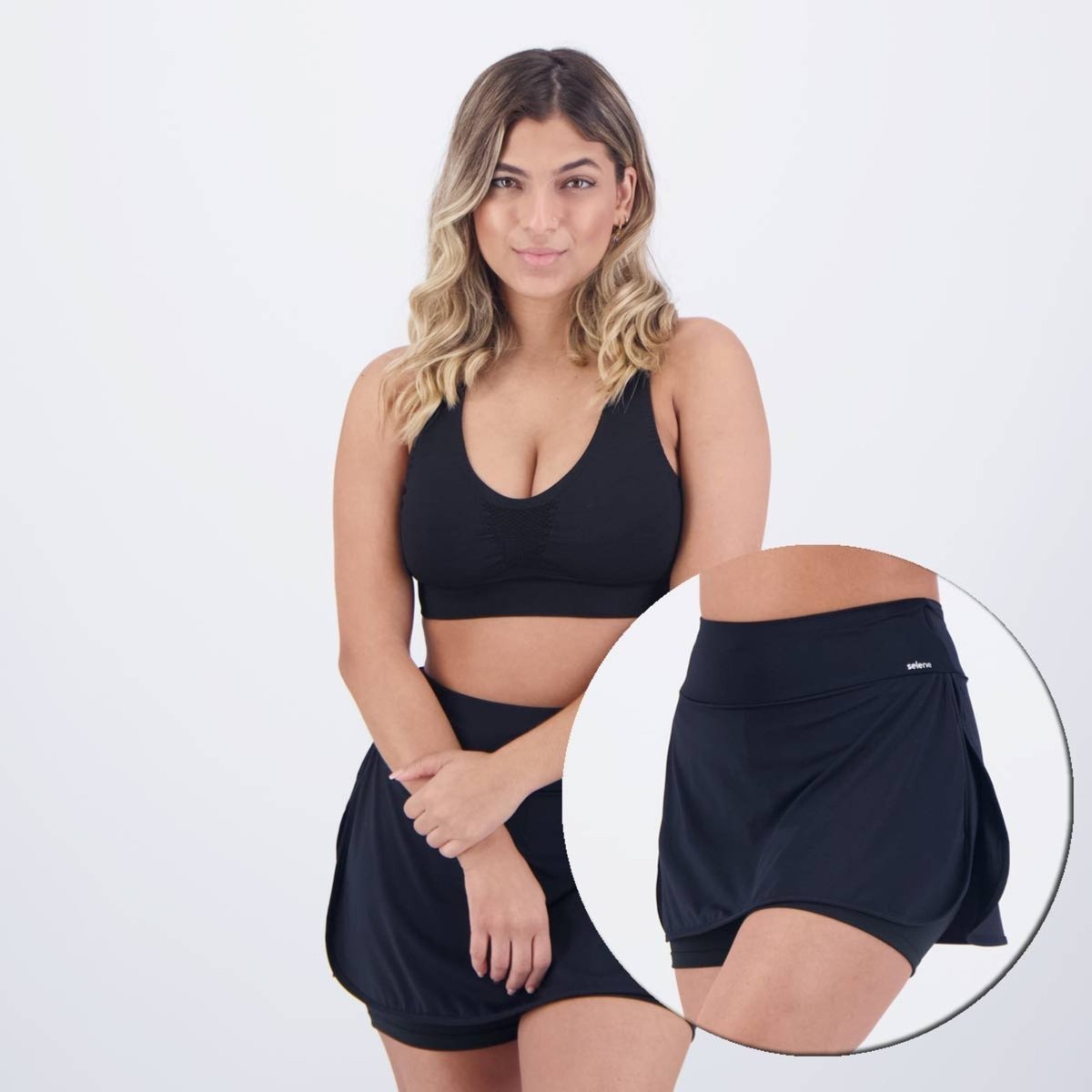 Imagem principal Conjunto Selene Top Sem Costura + Shorts Saia Pret preto SELENE preto