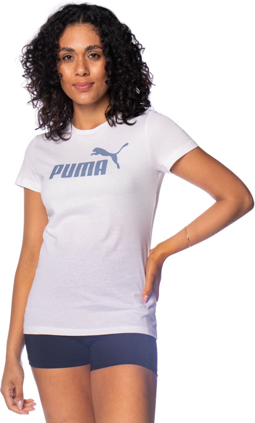 Imagem principal Camiseta Feminina Puma Ess N1 Logo Tee Branco/Azul branco azul Puma branco azul
