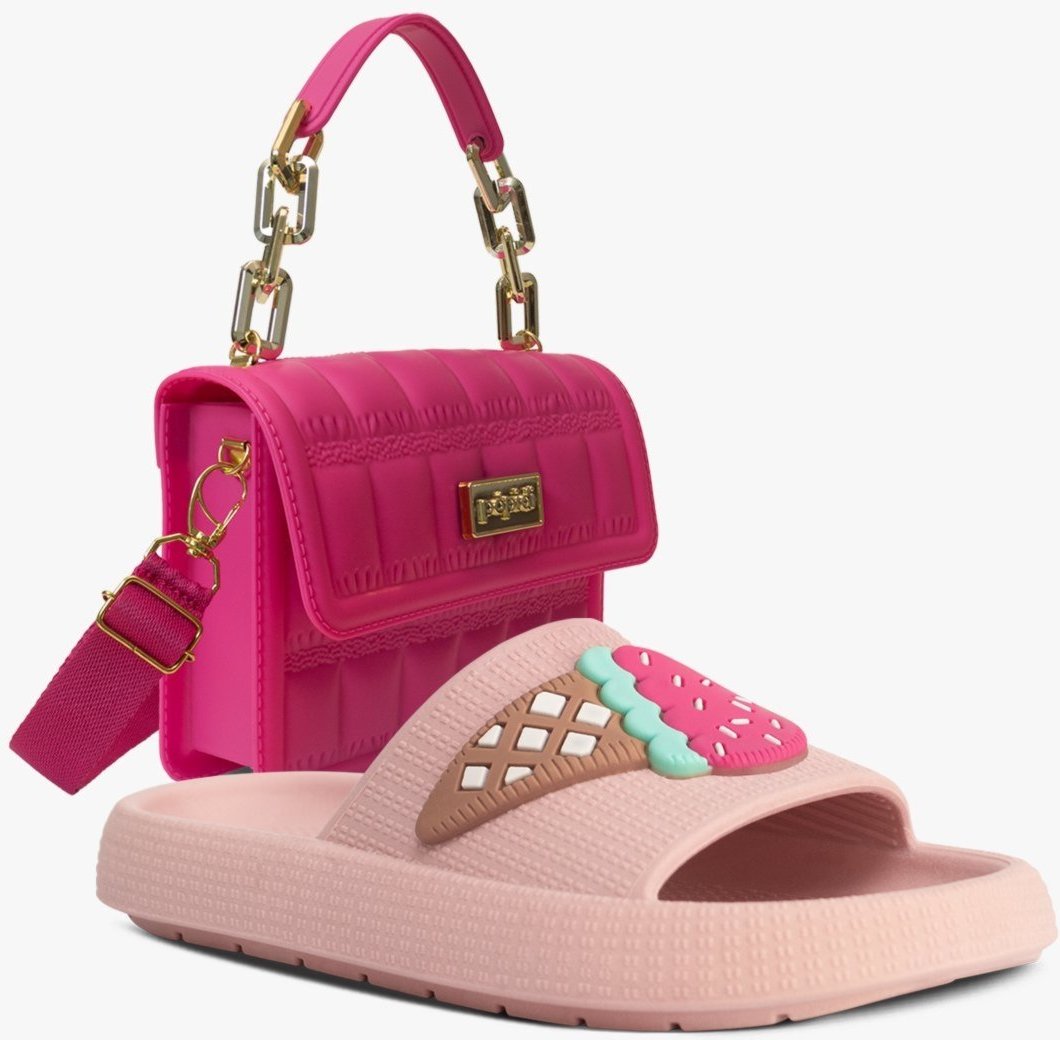 Imagem principal Infantil - Kit Bolsa e Chinelo Slide Sandália Juvenil Menina Pópidi Pink rosa Pópidí rosa