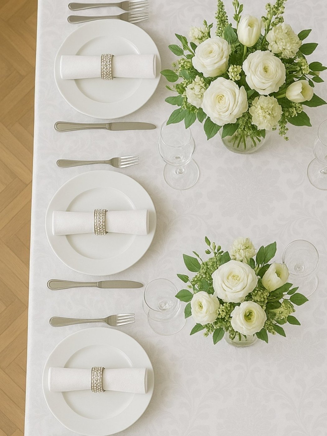 Toalha de Mesa Jacquard Lugares Requinte Clássico Perolado