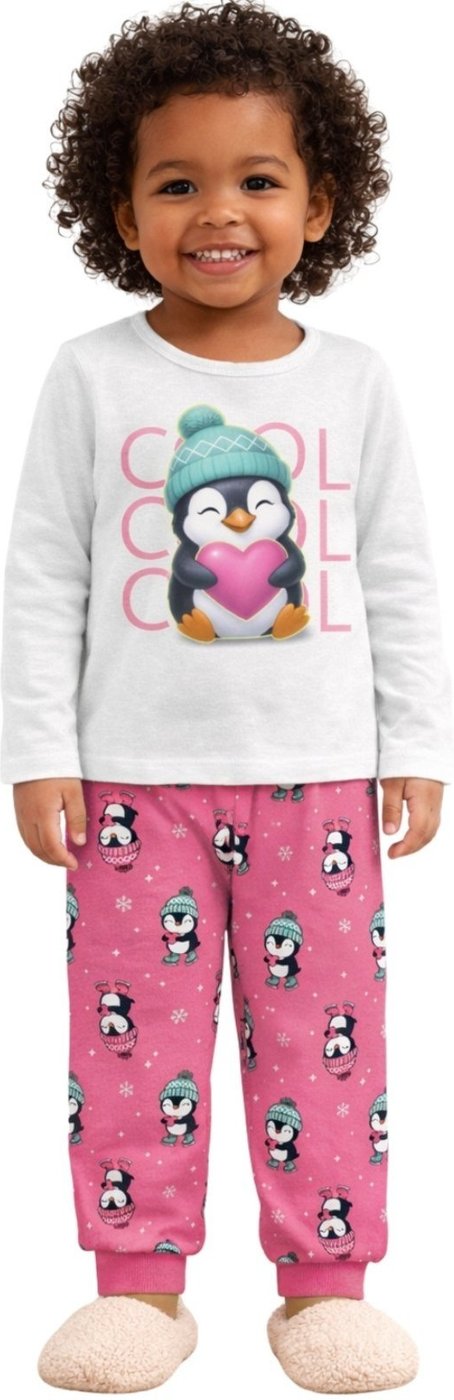Pijama 2pçs Manga Longa e Calça Kyly Unicórnio Pinguim Mescla