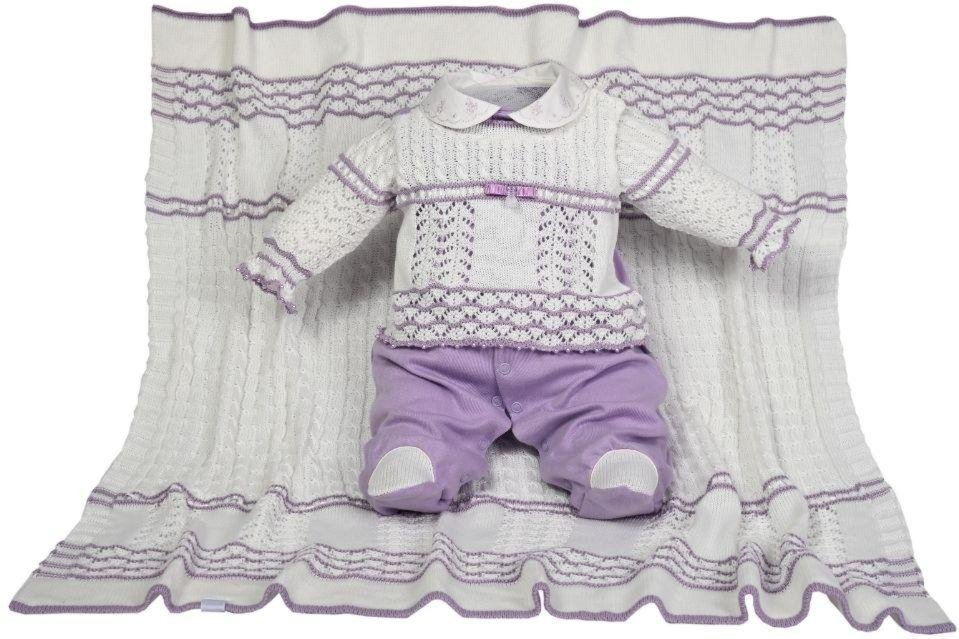 Imagem principal Infantil - Conjunto Maternidade Beth Tricot Linha Antialérgica Manta, Macacão e Sapatilhas Branco/Lilás Anjos Baby roxo Anjos Baby roxo