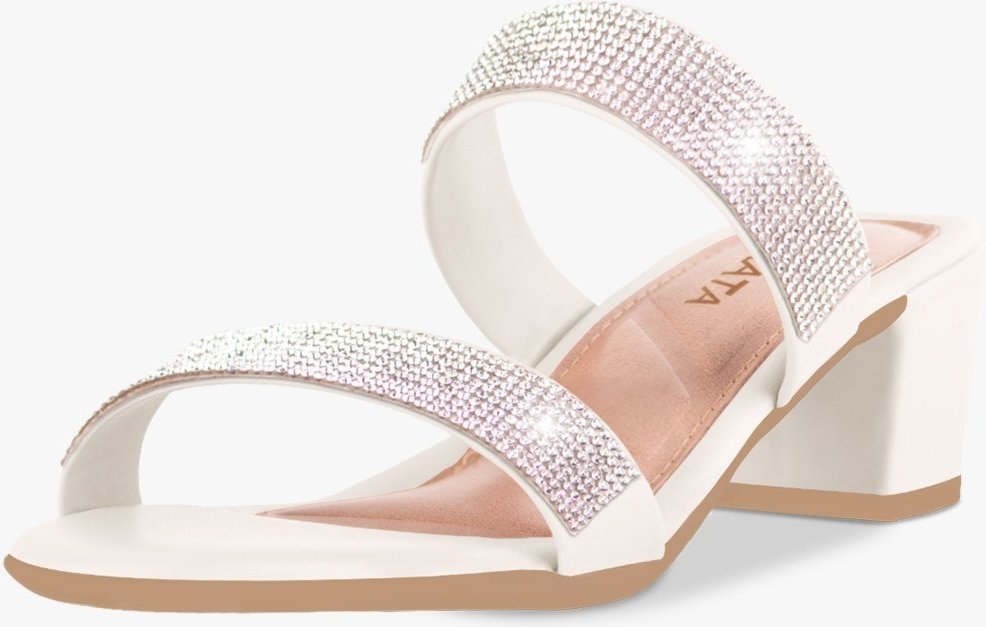 Tamanco Feminino Takata Salto Bloco Baixo Brilho Strass Off-White