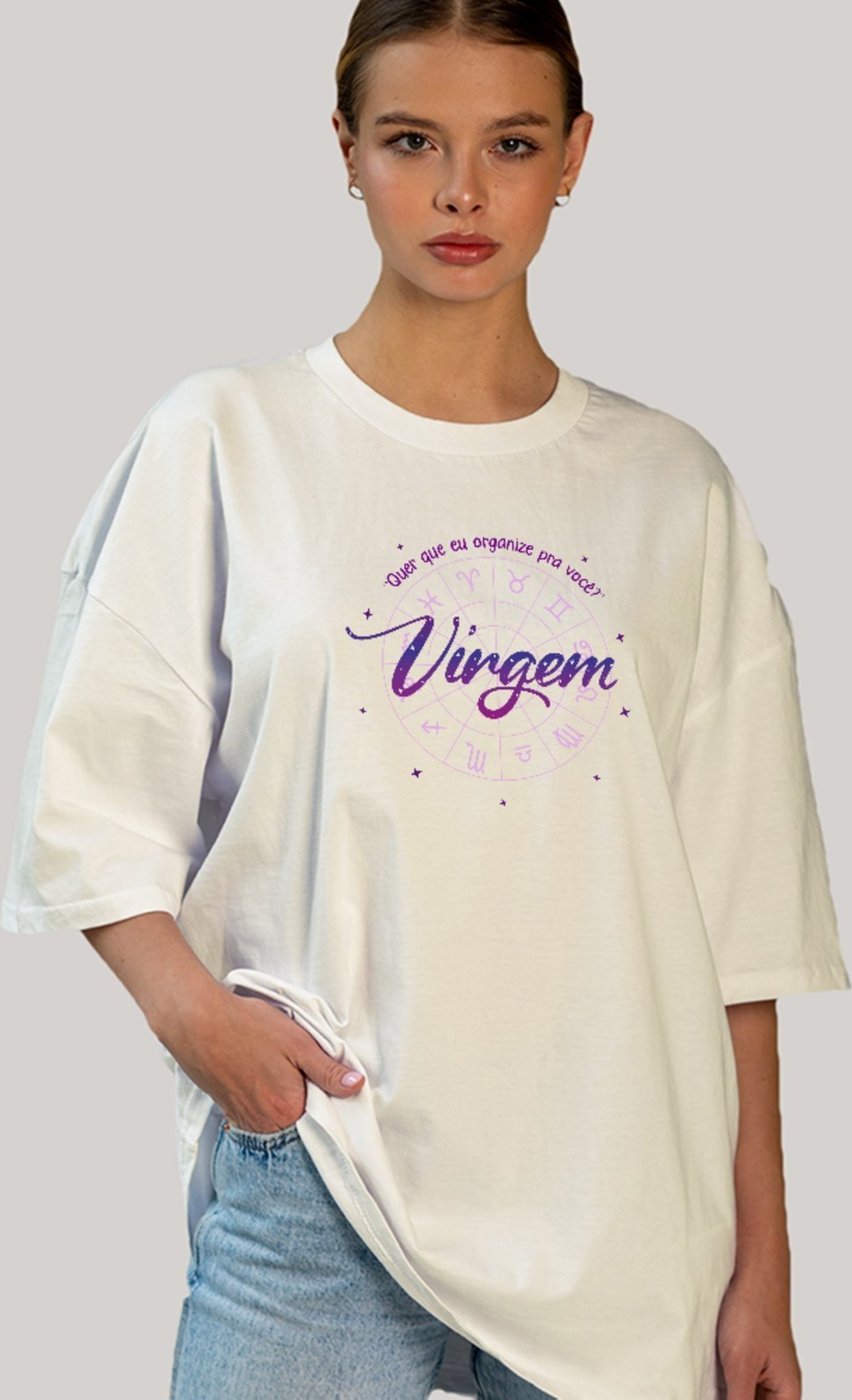 Camiseta Ousy Signo Virgem Frase Astrológica Engraçada Oversized Unissex Off White