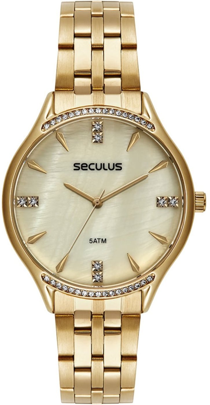 Relógio Seculus Feminino Cristais Madrepérola