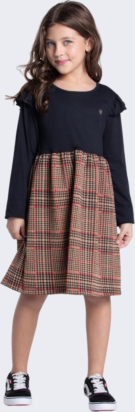 Imagem principal Infantil - Vestido Jacquard Xadrez com Babadinhos VIDA COSTEIRA preto VIDA COSTEIRA preto