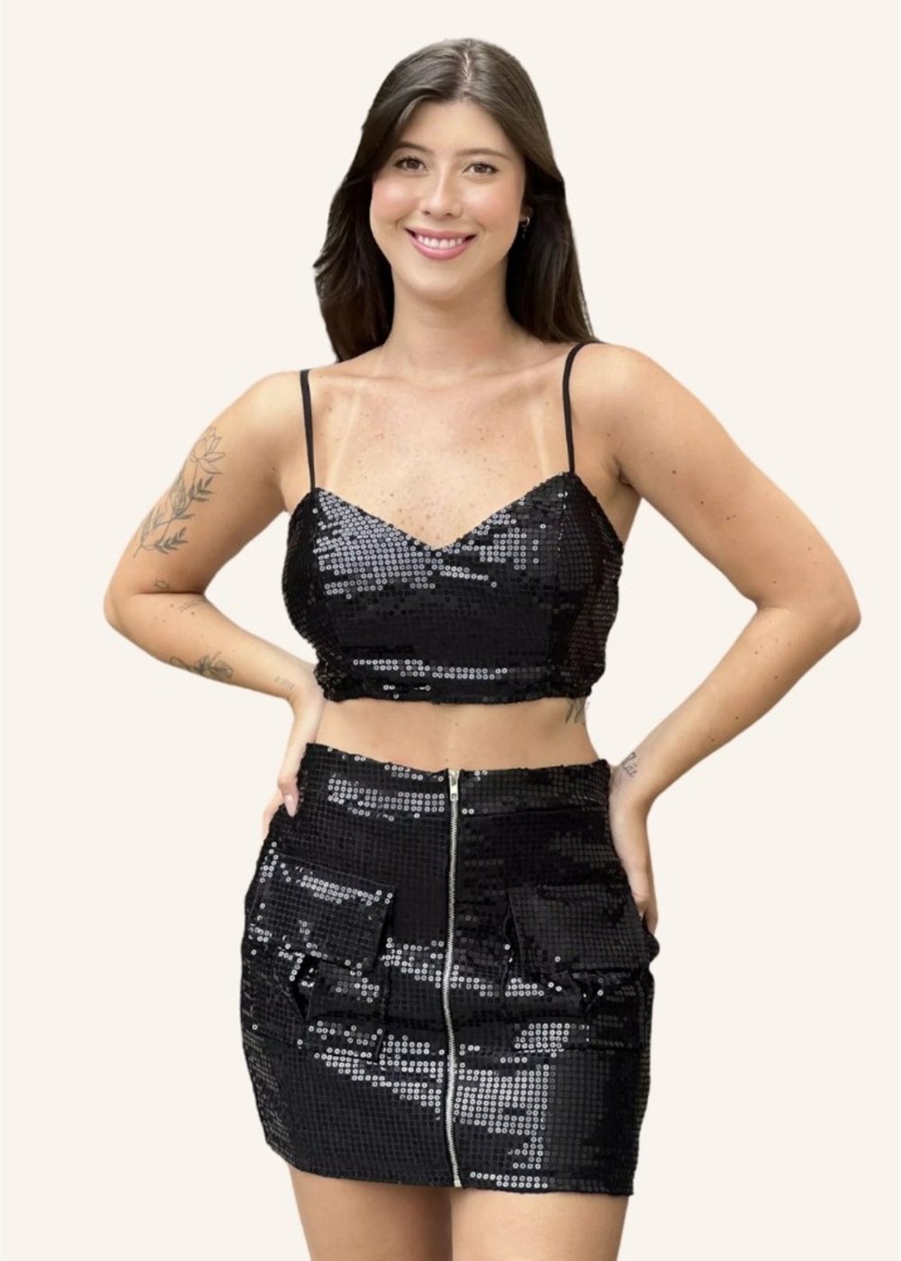 Sawary Fashion Saia Paetê Com Bolsos Cosmos