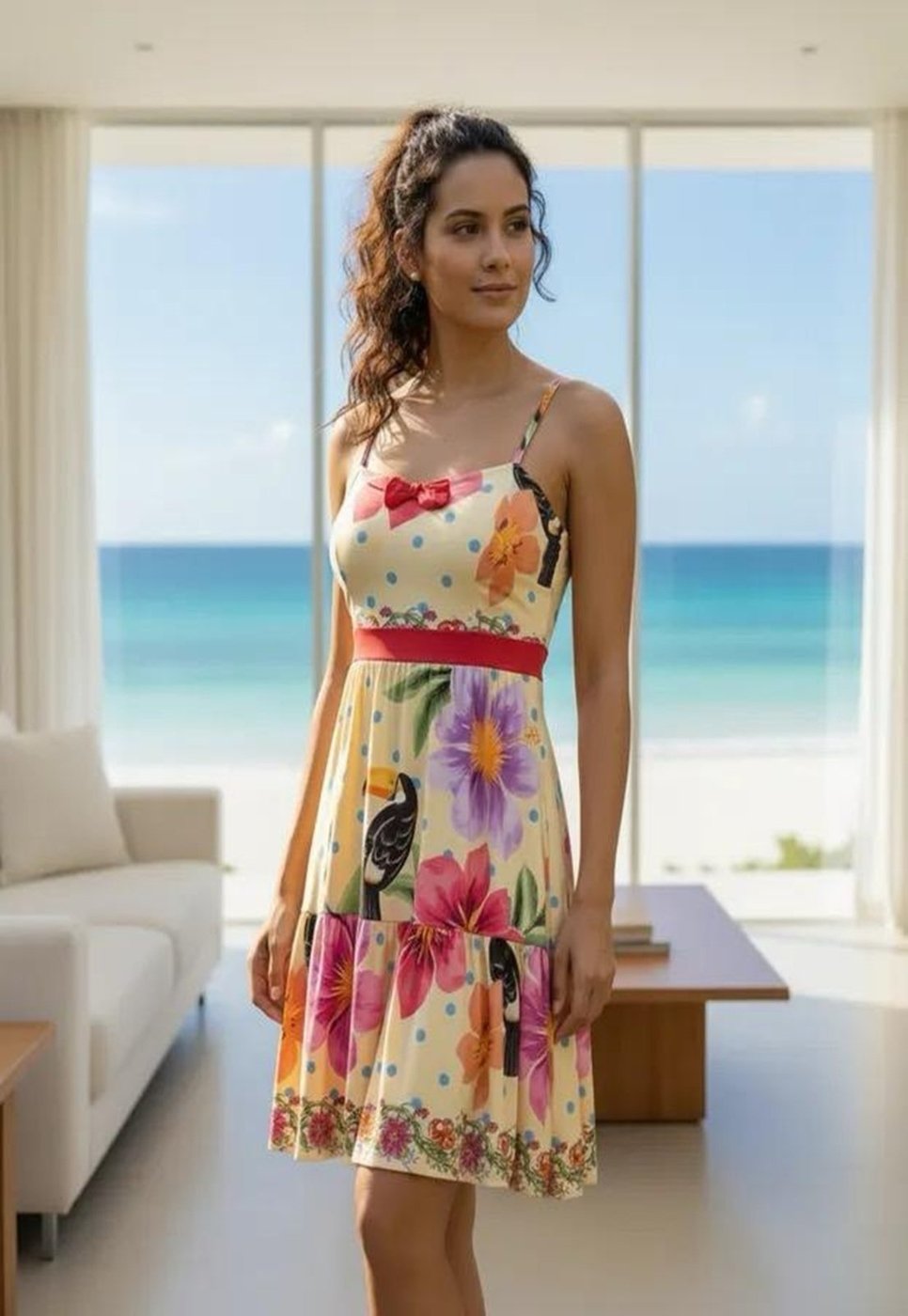 Vestido Curto Cabanafree Com Alça Encantos da Natureza à Luz do Sol