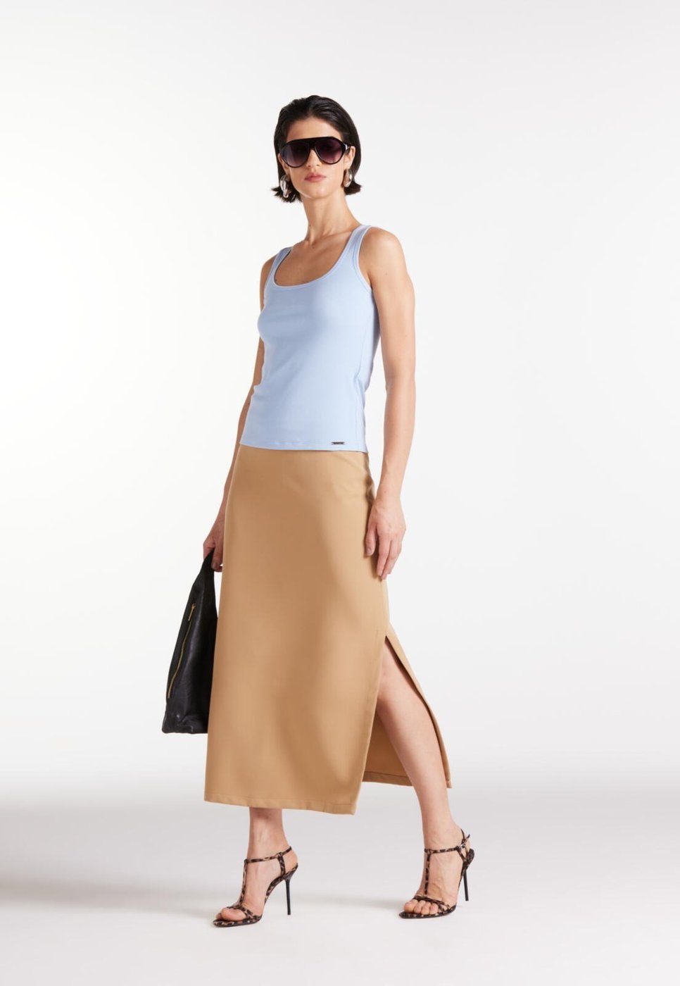 Saia Midi Alfaiataria Com Fendas Traymon Kaki