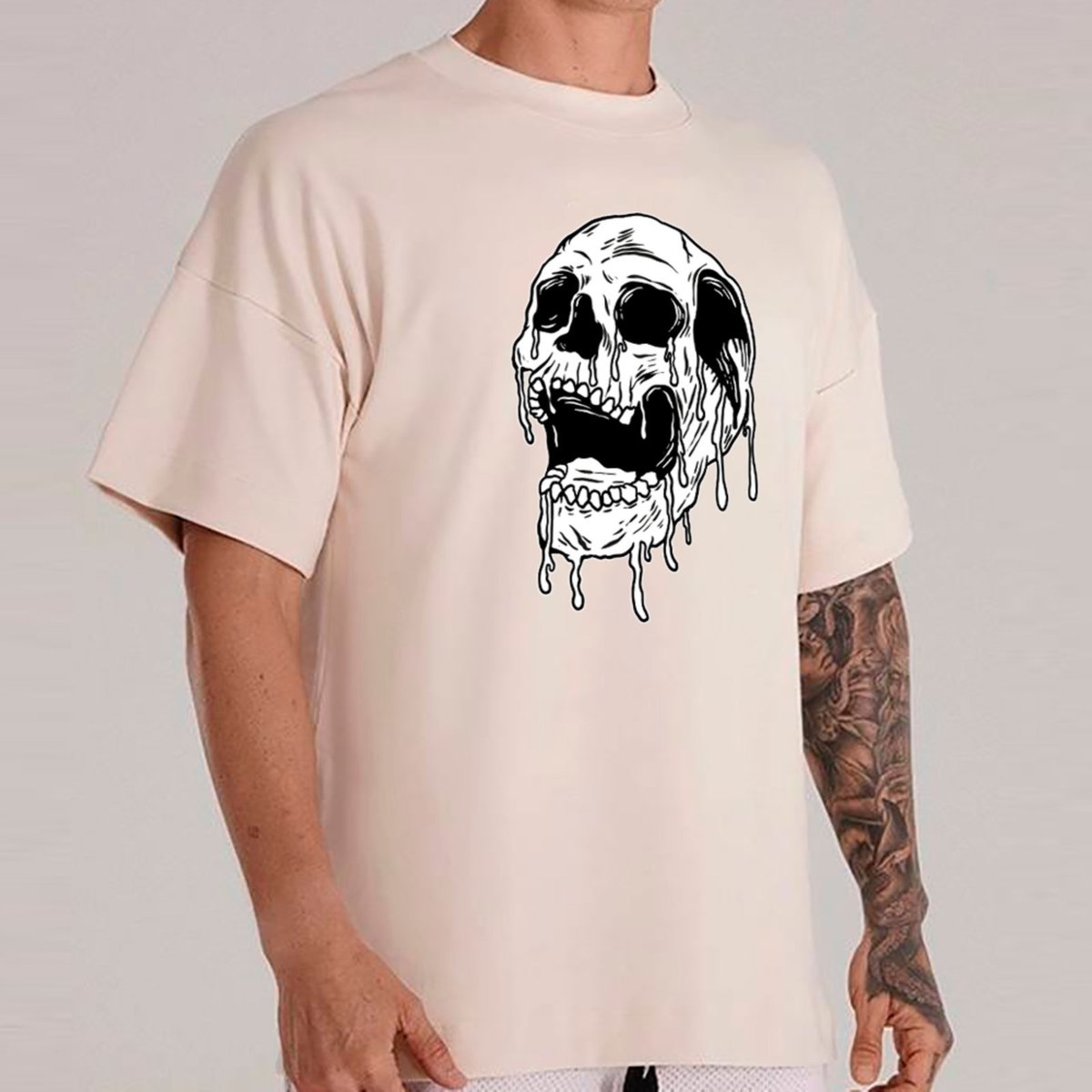 Imagem principal Camiseta Ousy Unissex Streetwear Melting Skull Visual Exclusivo Oversized Off White off-white white ousy off-white white