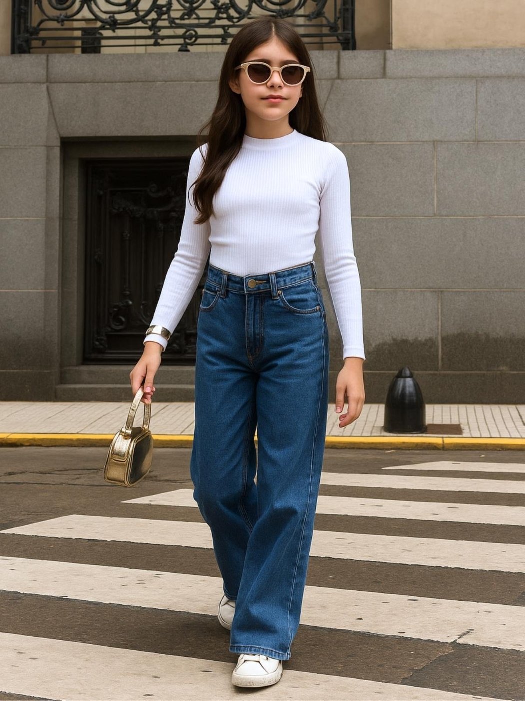 Imagem principal Infantil - Calça Jeans Crawling Wide Leg Feminina Juvenil Cintura Alta azul Crawling azul