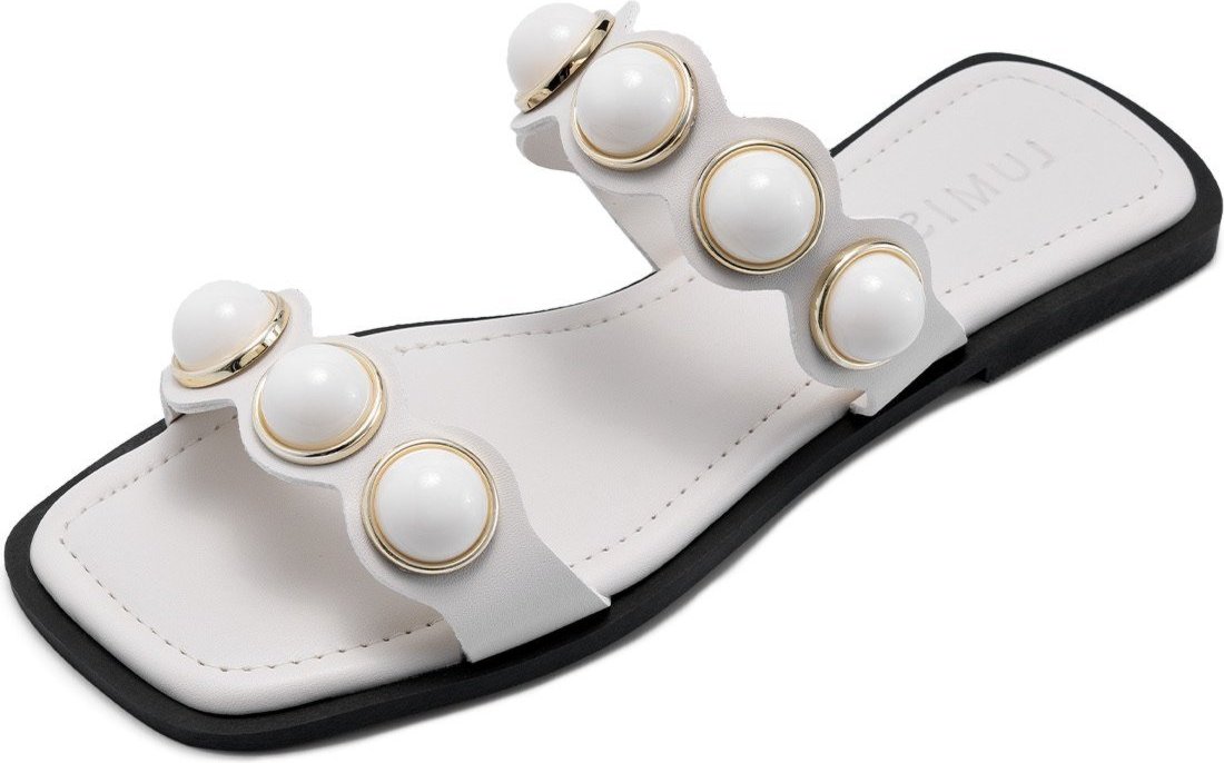 Imagem principal Sandália Rasteira Feminina Lumiss Enfeite De Bola Esferas Confortável Off White off-white white LUMISS off-white white