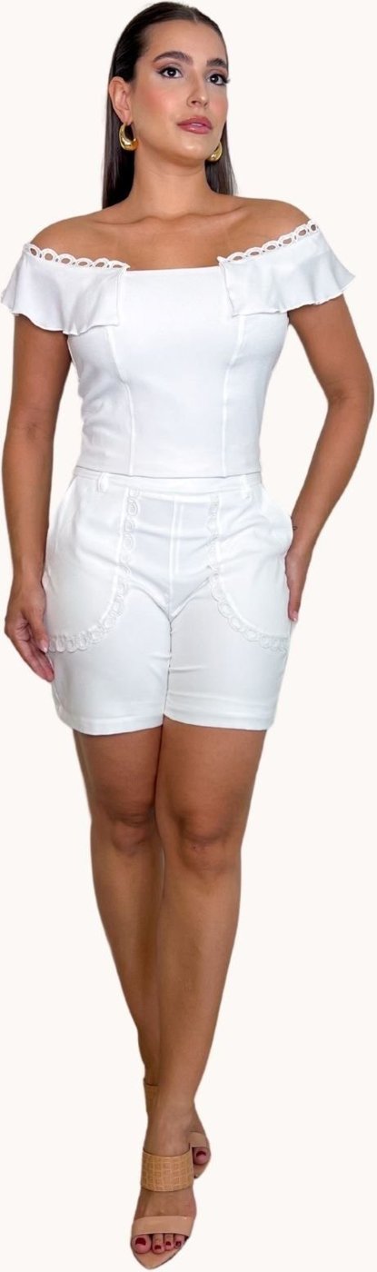 Imagem principal CROPPED COM GODE NO DECOTE E RENDA Off White Art Livre off-white white Art Livre off-white white