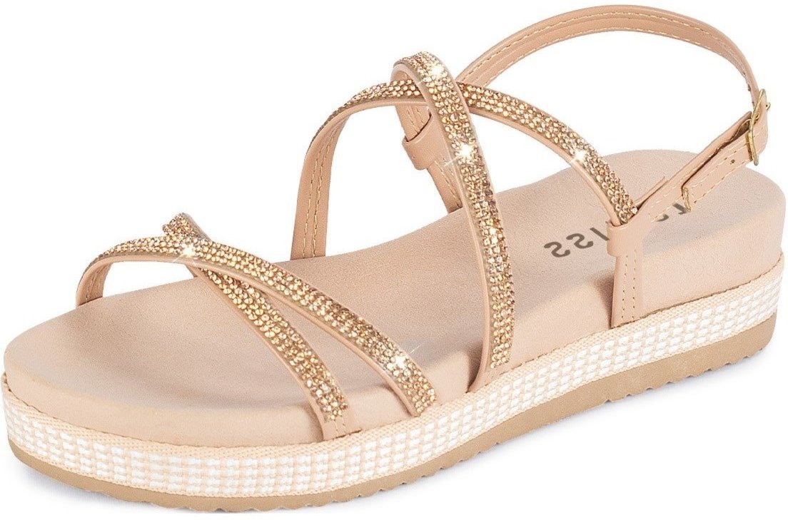 Imagem principal Sandália Feminina Papete Lumiss Tiras Strass Brilho Cristal Flatform Confortável nude LUMISS nude