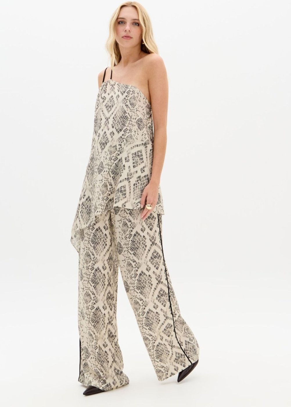 Calça Reta Cós Elástico Cintura Média Estampada