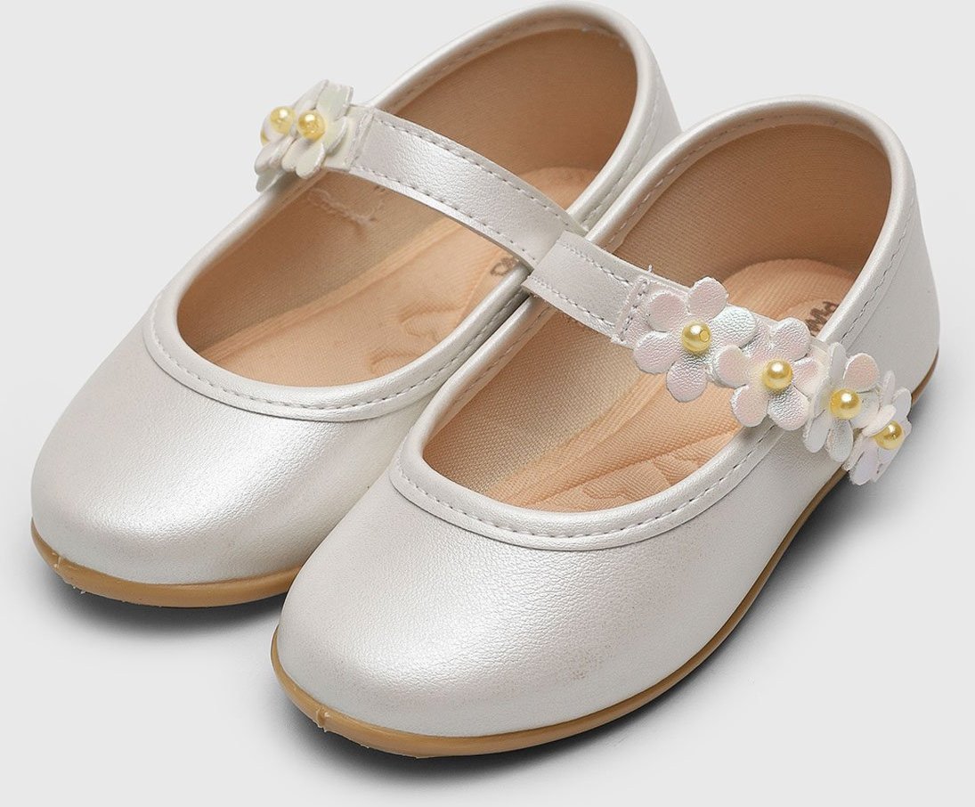 Infantil - Sapatilha Pimpolho Flores Pérolas Branca